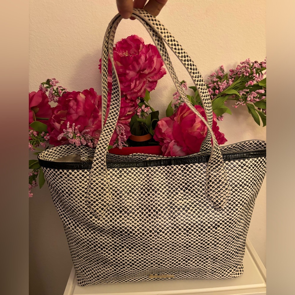 Brahmin Athena Black Tala Melbourne Genuine Leather Snake Embossed Tote Bag